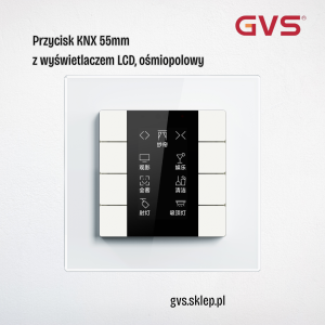 Przycisk KNX 55mm 8-polowy biały z LCD
